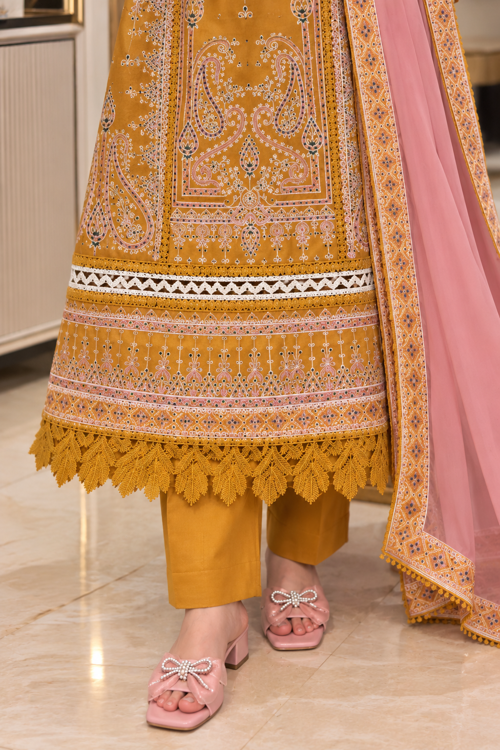 Mustard Elegance – Luxury Embroidered 3-Piece Suit