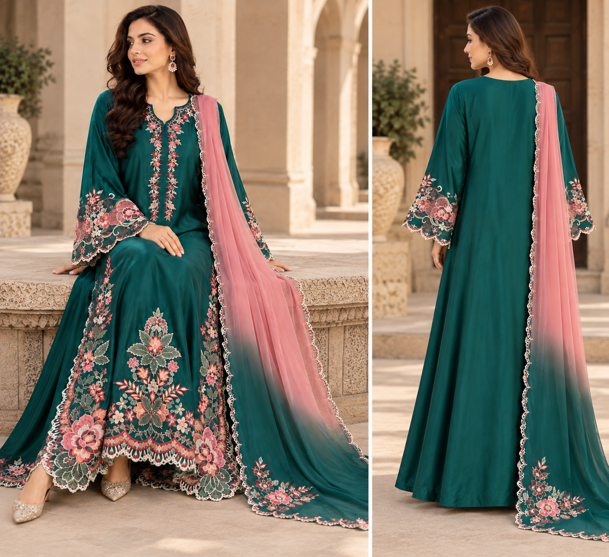 Emerald Rose Kaftan Set ✨