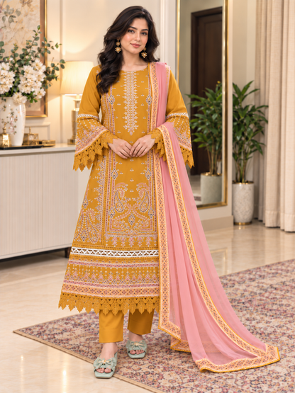 Mustard Elegance – Luxury Embroidered 3-Piece Suit