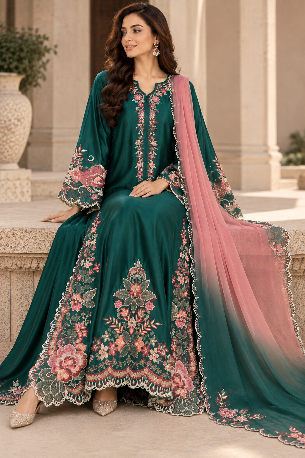 Emerald Rose Kaftan Set ✨